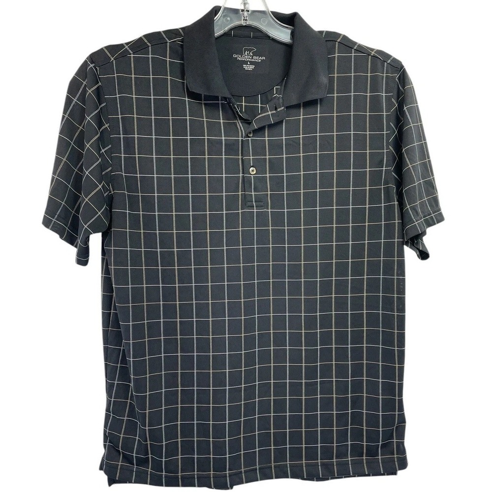 Jack Nicklaus/Golden Bear Performance Sz Large Black/Grey Plaid Golf Polo (L19)